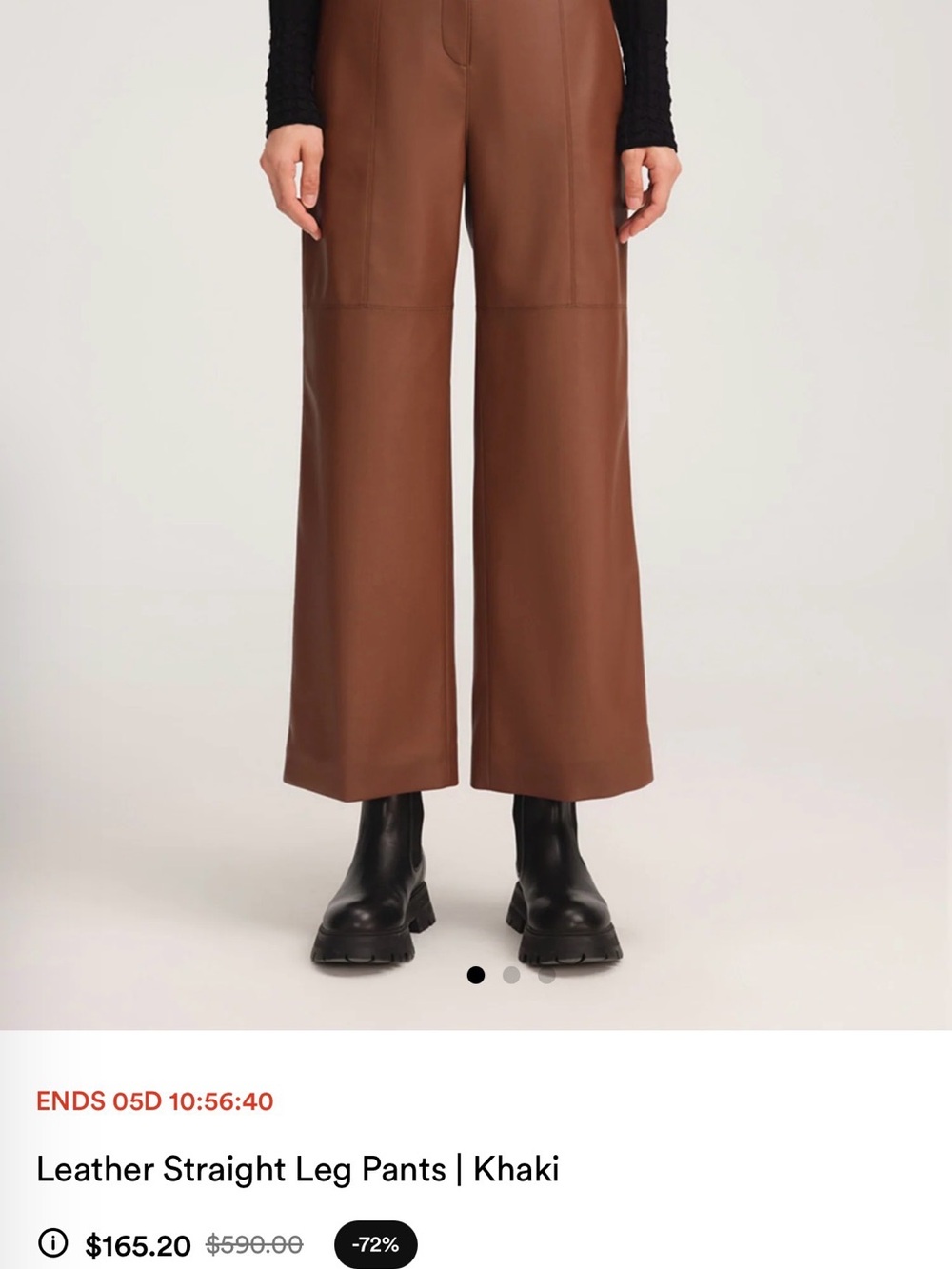 Simulated Leather Straight Leg Pants in Khaki